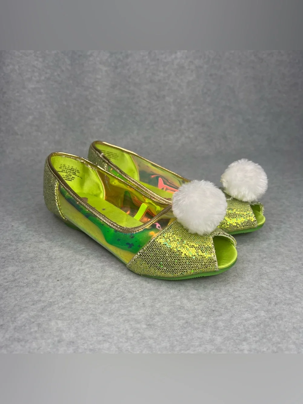 Disney Store Girls 2/3 Tinker Bell Pom Shoes Costume Accessory Peter Pan Fairy